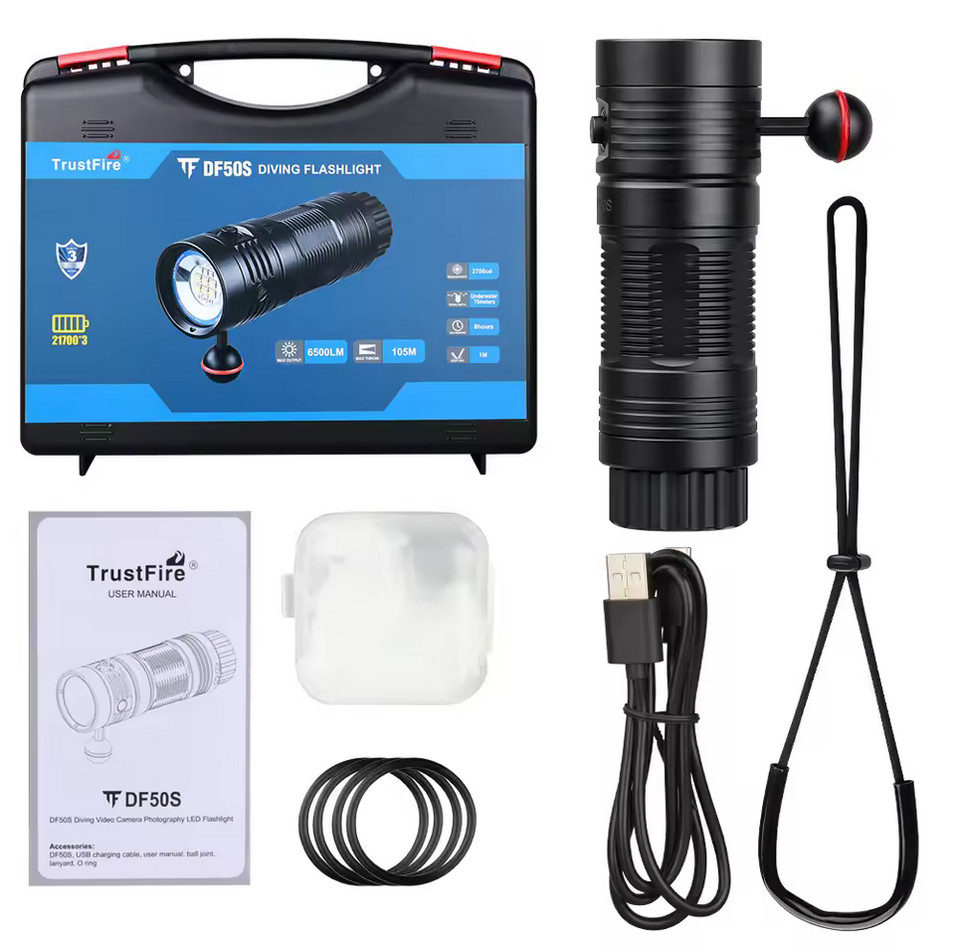 Trustfire 6500LM W/R/UV TypeC Rechargeable led Diving Light LED Scuba Flashlight