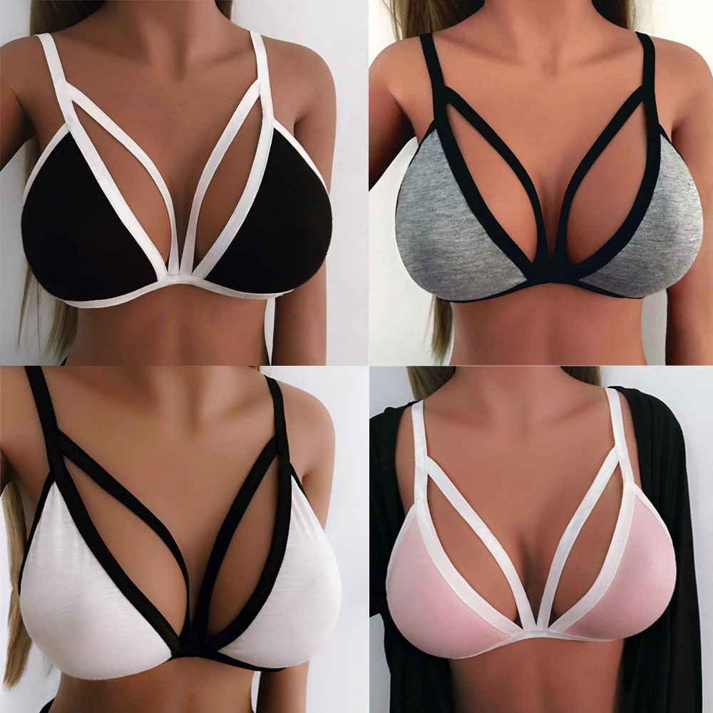 Women Bralette Back Cut Out Strappy Unpadded Bra Shirts Vest Crop Tops