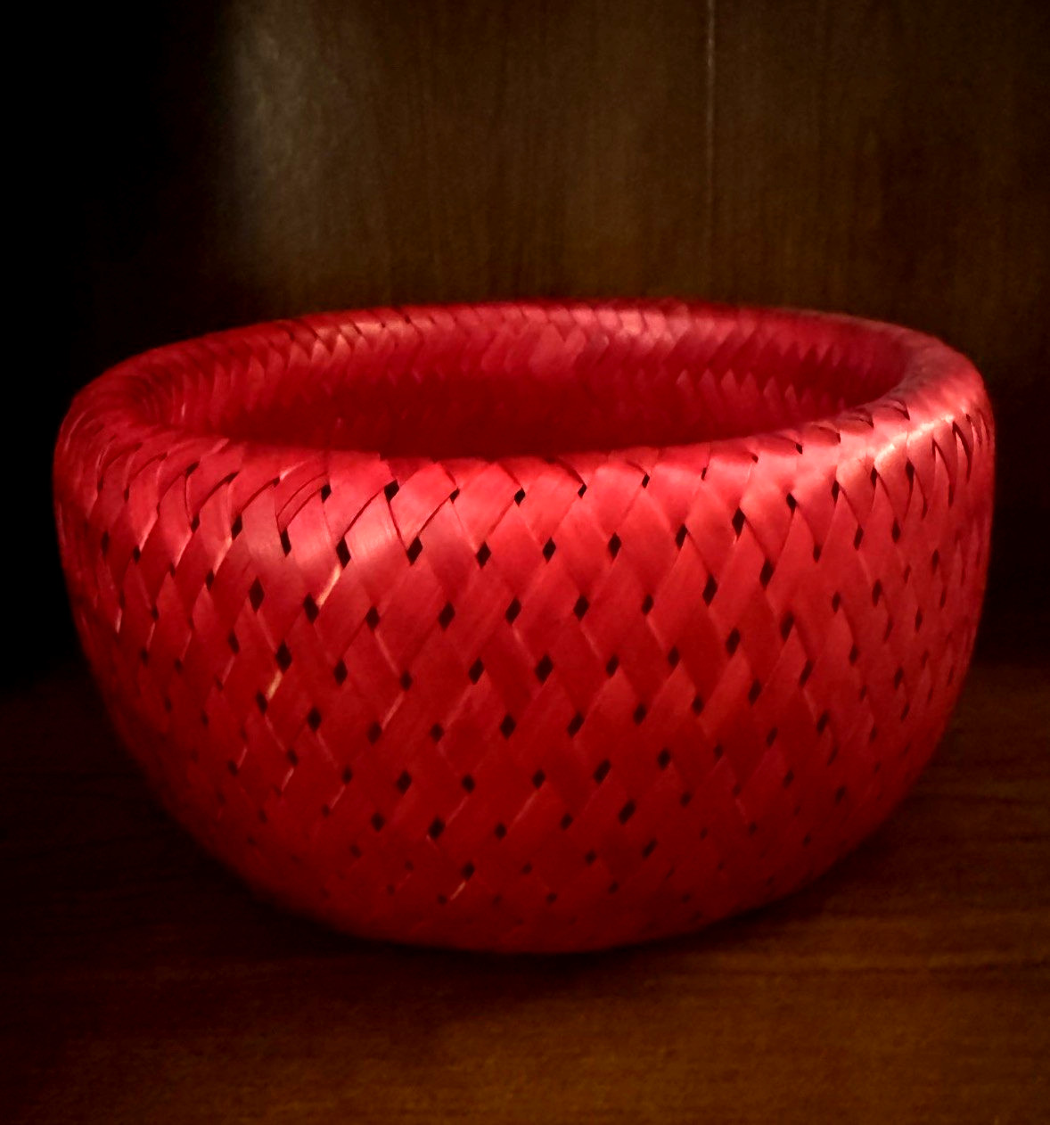 NEW Set of Three Crate & Barrel Woven Bambu Nesting Baskets Decor Crimson Red