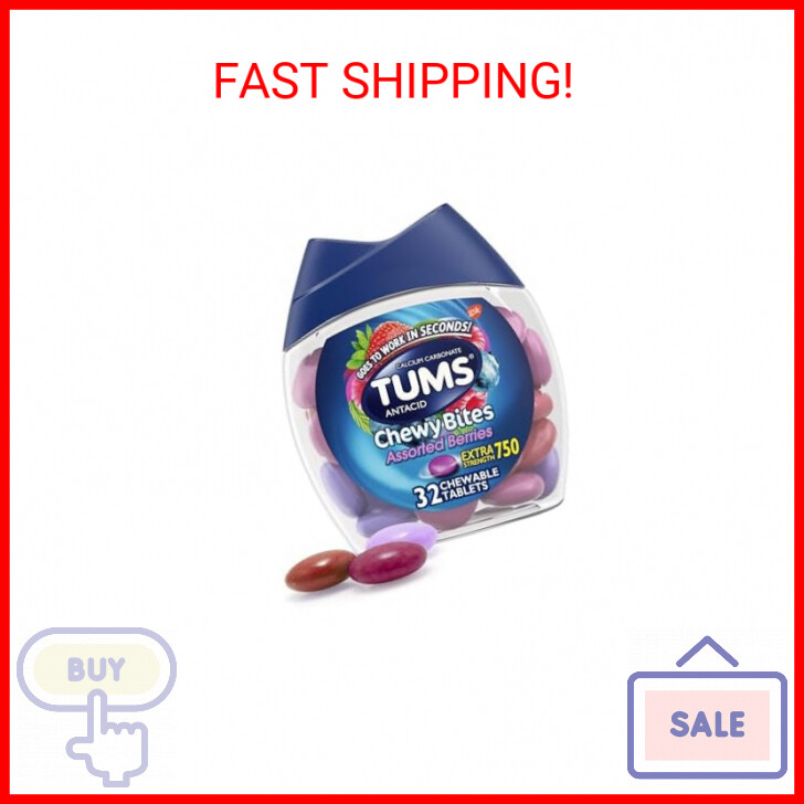 TUMS Chewy Bites Antacid Tablets Assorted Berries 32 Count