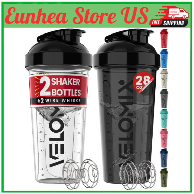-2 Pack- 28 oz Protein Shaker Bottles for Protein Mixes - 2x Wire Whisk | Leak P