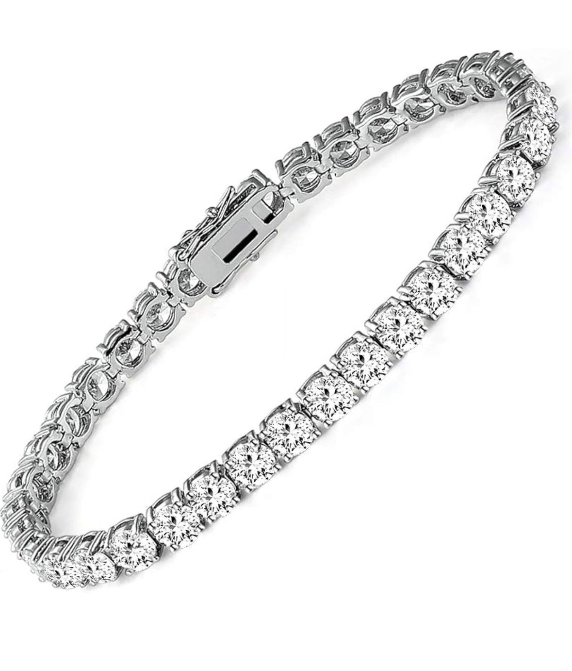 18k White Gold Plated CZ Tennis Bracelet, 4mm Cubic Zirconia Charm Bracelet