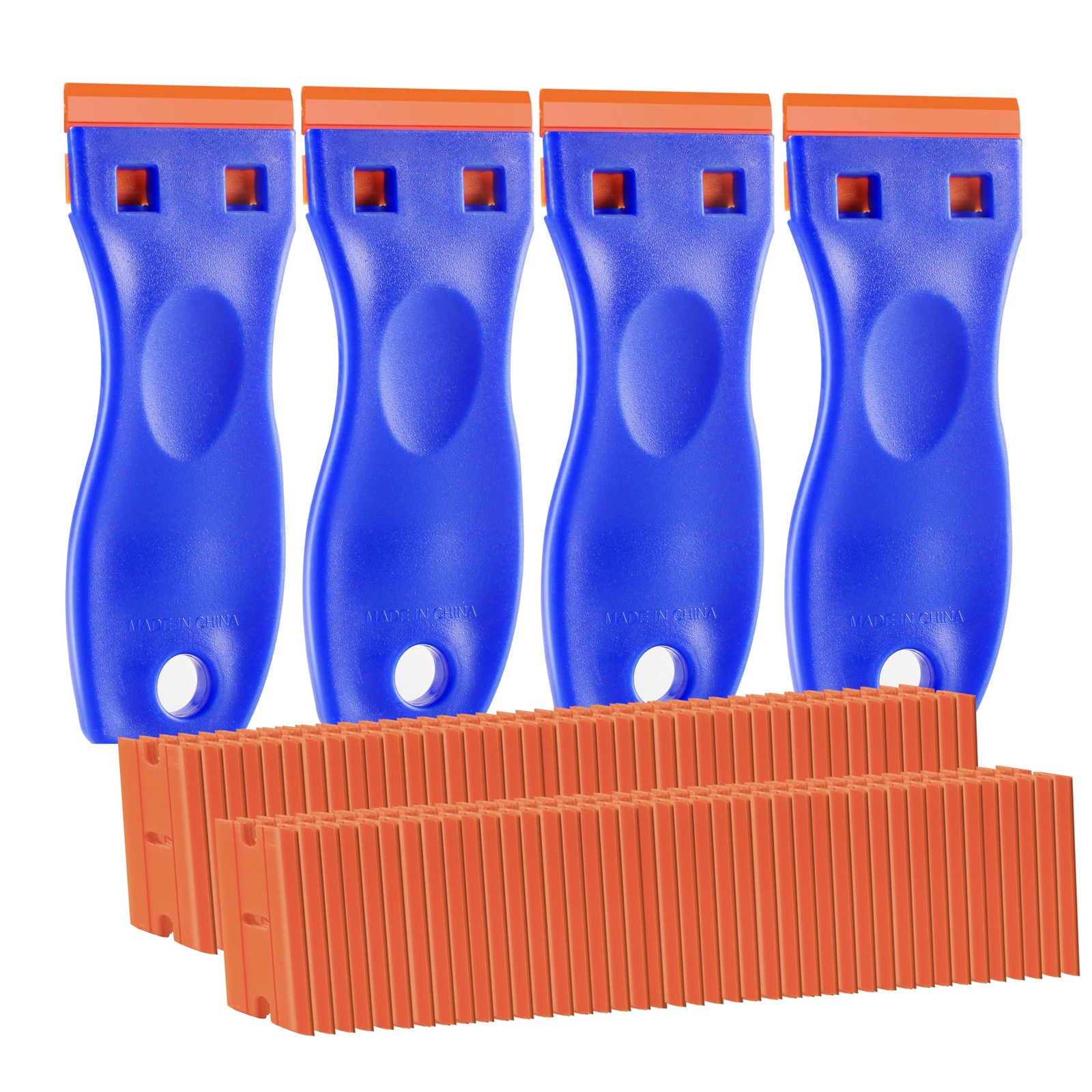 JVSEYTE 4 PCS Plastic Razor Blade Scraper and 120 Blue