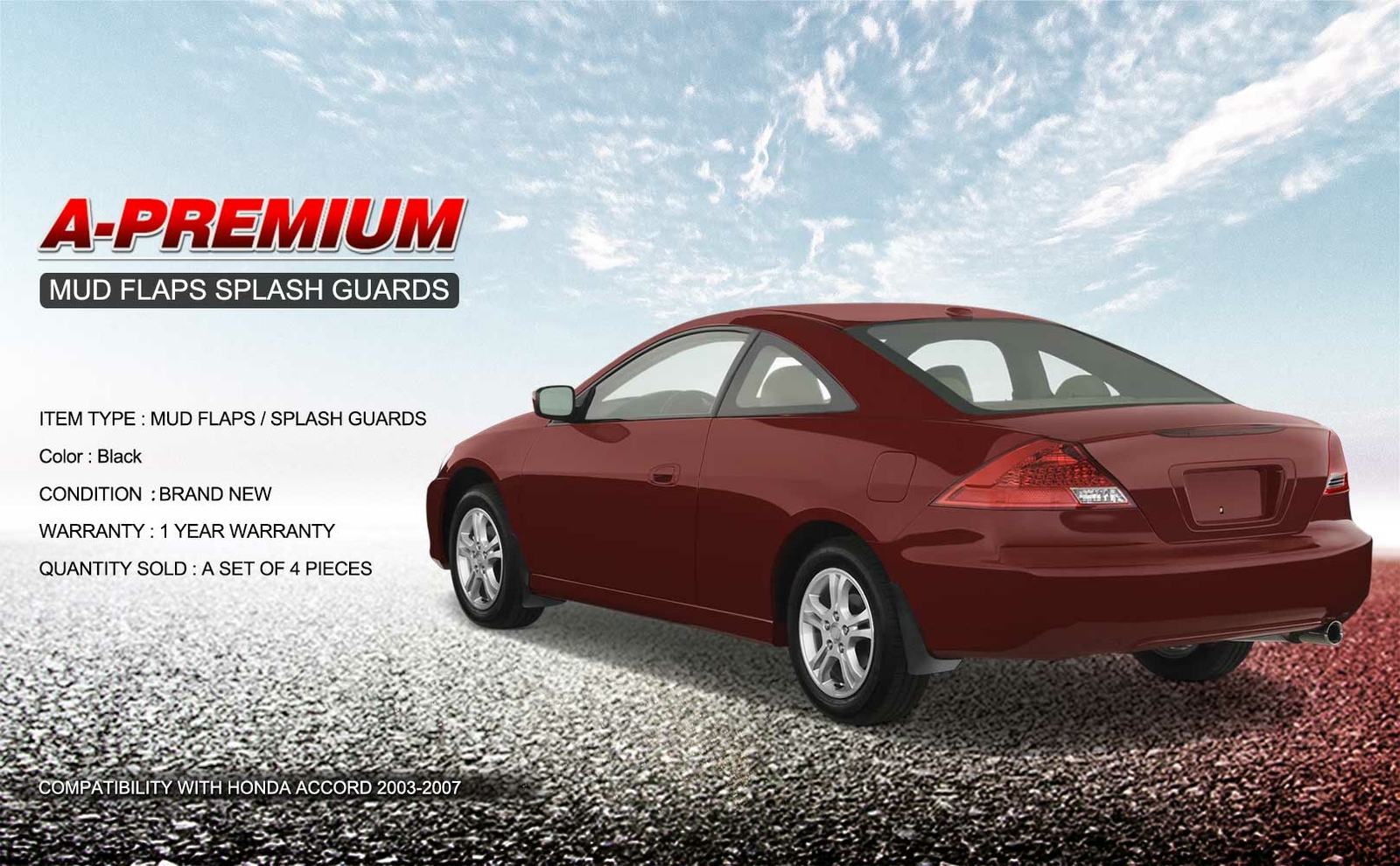 4PCS Splash Guards Mud Flaps Mudguards for Honda Accord 2003-2007 Front and Rear