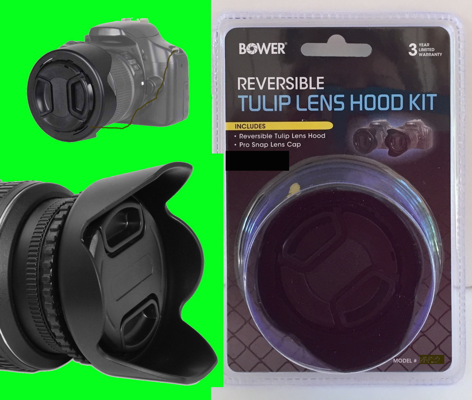 REVERSIBLE FLOWER TULIP HOOD+LENS CAP+HOLDER to CAMERA PANASONIC DMC-FZ70 FZ72