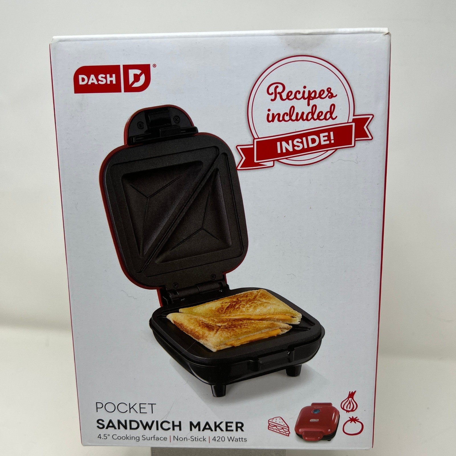 DASH Pocket Sandwich Maker NIB Red 4.5" Non-Stick Grilled Cheese DPM200GBRD06