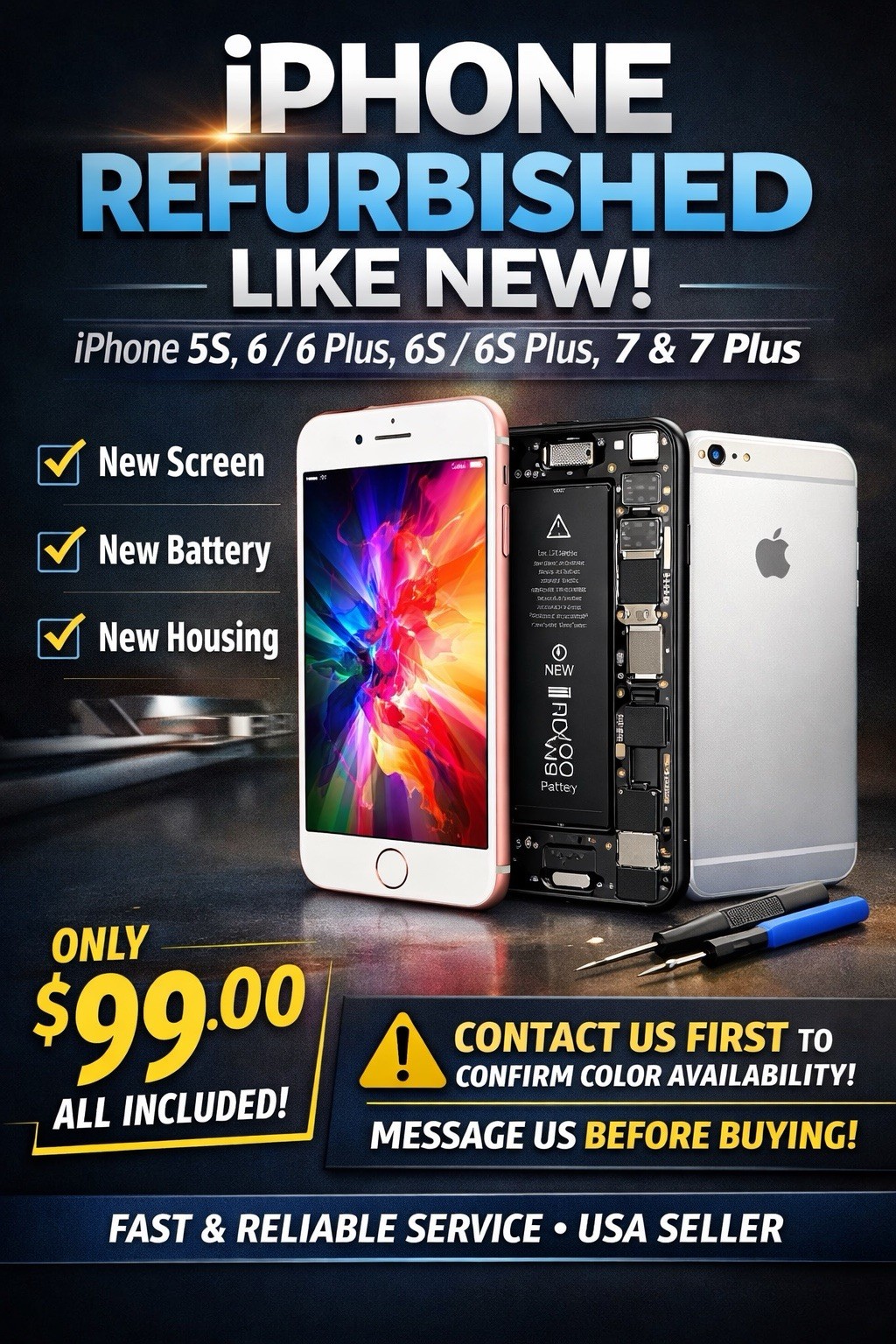 iPhone 5S 6 6S 6S+ 7 7+ Refurbishment Service – Screen, Battery & Housing