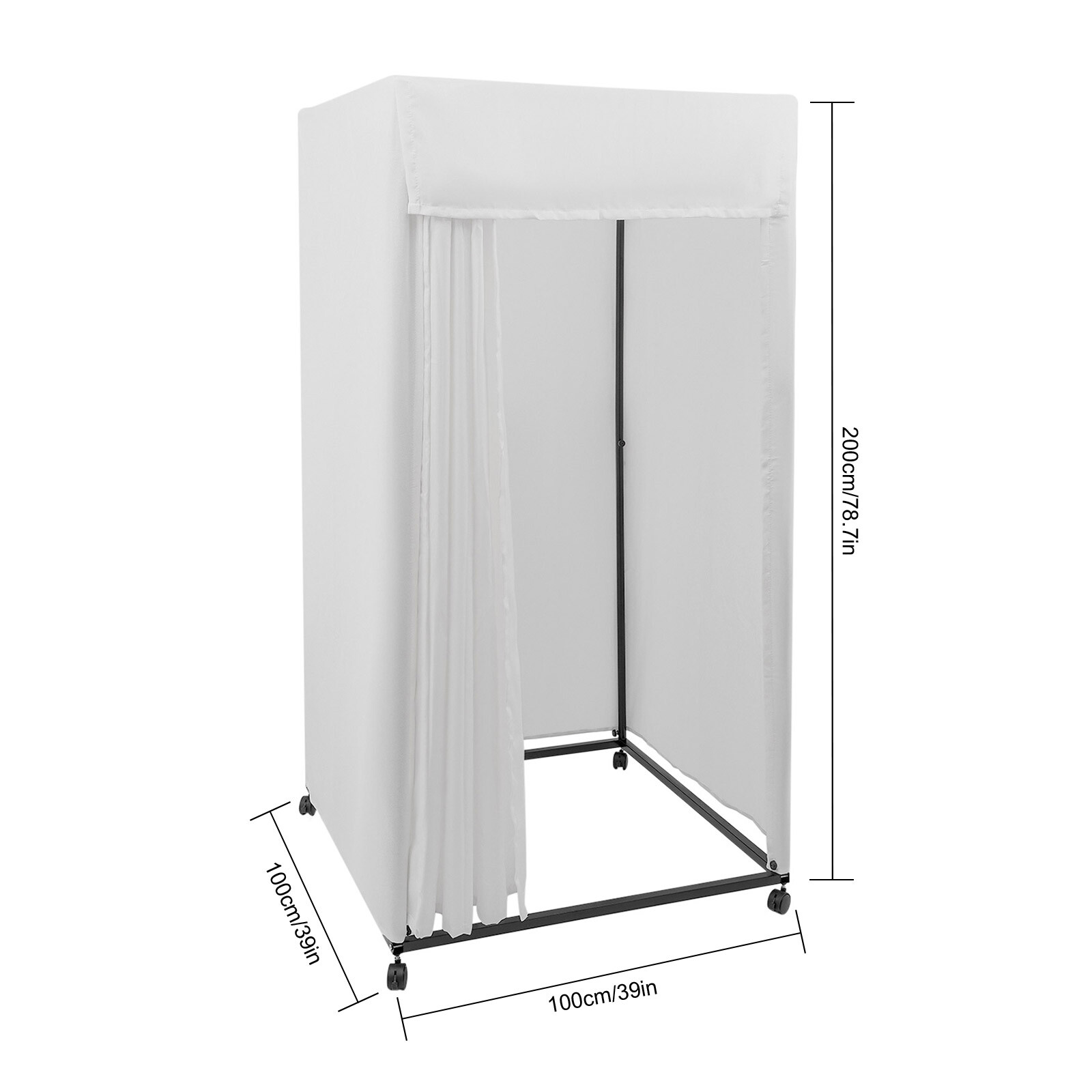 Portable Rectangular Dressing Room 4-Wheels Freestanding Movable Fitting Room