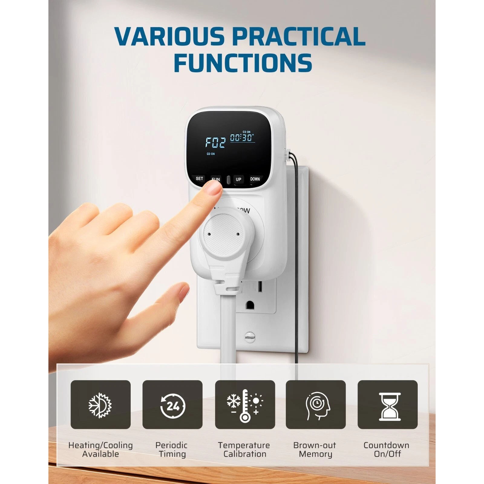 Digital Temperature Controller Plug Thermostat With Memory Function 16A Output