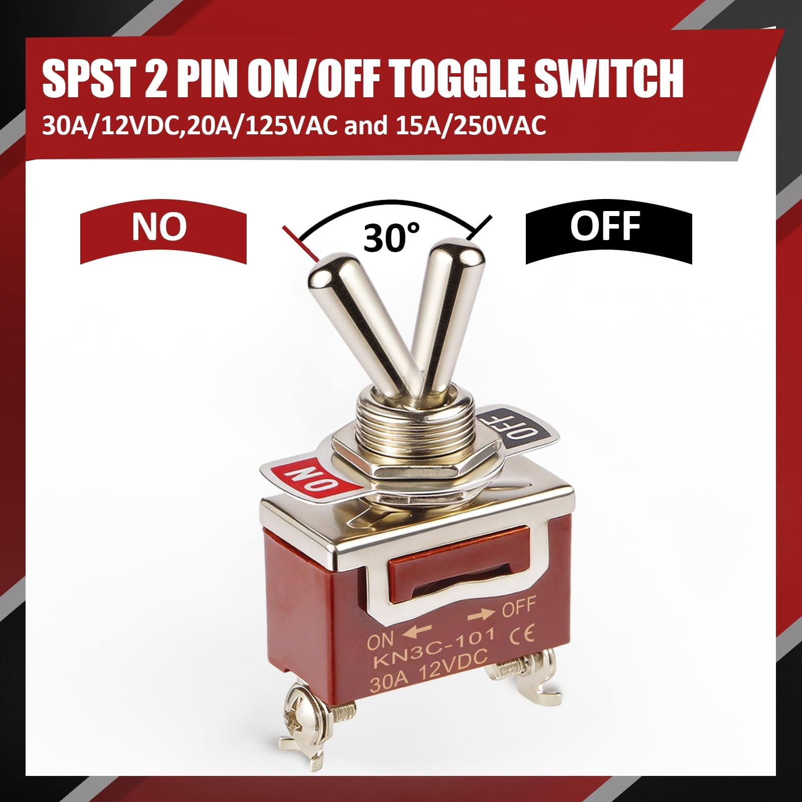 3-Pack Toggle Switch, 12V 30A Heavyduty On/Off 2Pin SPST Waterproof Toggle Swit