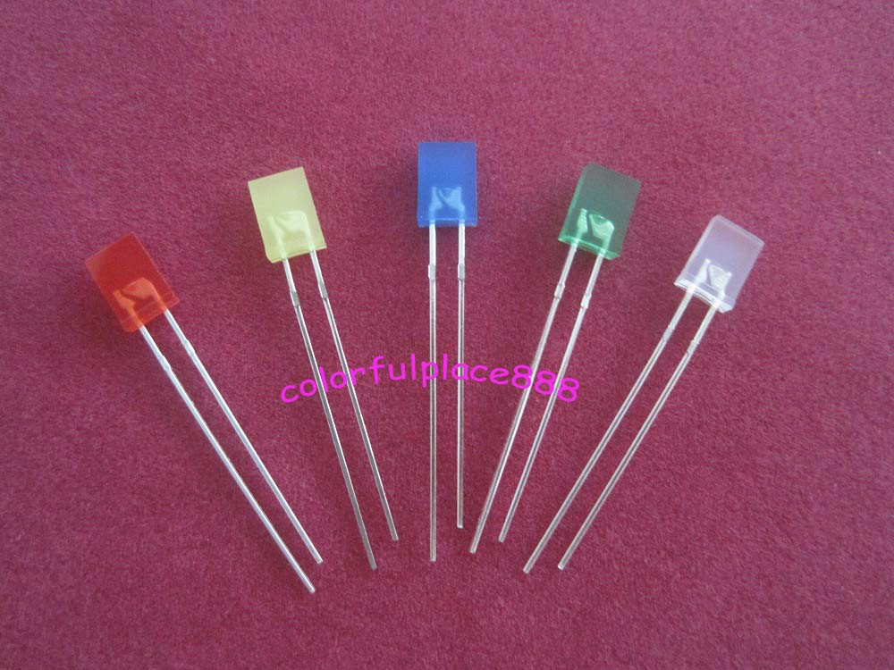 100pcs, 2x5x7mm Rectangle Red Yellow Blue Green White Diffused LED + R for 12V