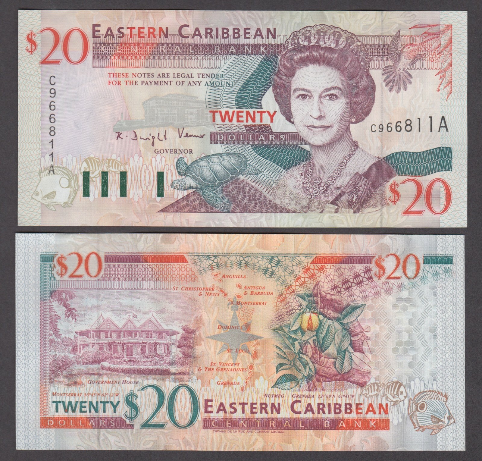 EAST EASTERN CARIBBEAN  P.33a  20 DOLLARS ANTIGUA PFX C QEII  UNCIRCULATED YYY
