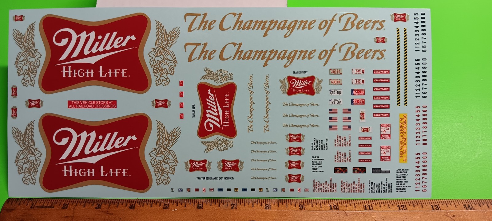 Miller Beer Semi Trailer Waterslide Decal Sheet High Life 1/25 AMT Fruehauf Van