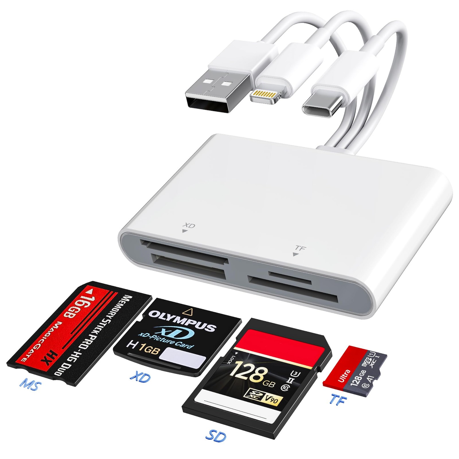 Memory Stick Pro Duo Adapter - XD Picture Card Reader for iPhone/USB White