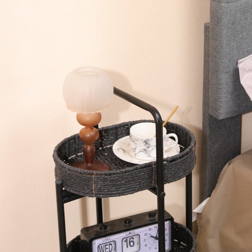 Small Handwoven Side Tables 3-Tier Oval Organizer Portable Storage Shelf