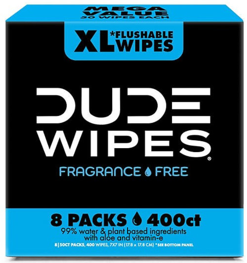 💥400 DUDE WIPES XL💥 Flushable 8 X 50 = 400 Fragrance Free ☆FAST☆FREE☆SHIPPING☆