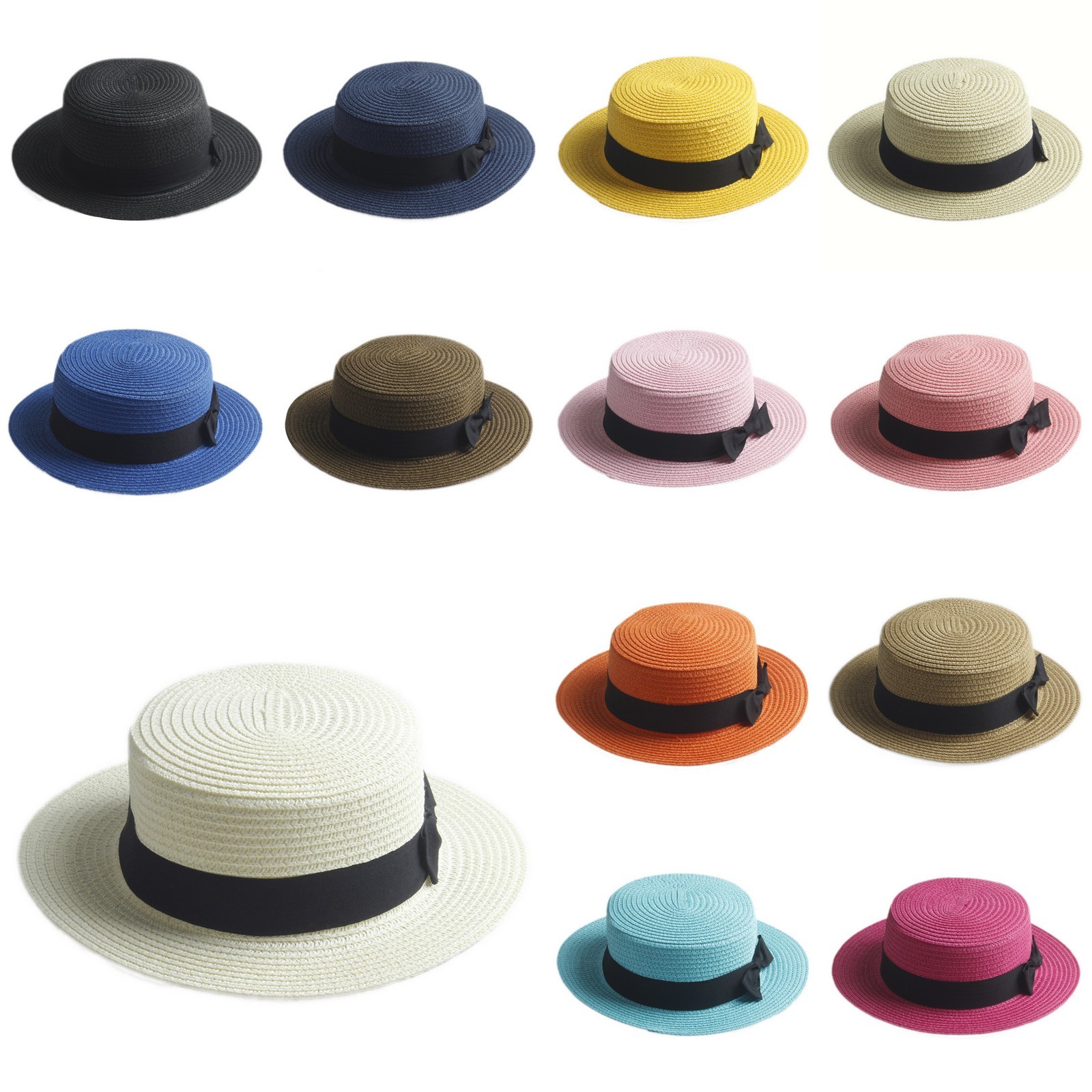 Women's Men's Summer Boater Hat Boonie Hats Beach Sun Hat Bowler Caps Flat Top