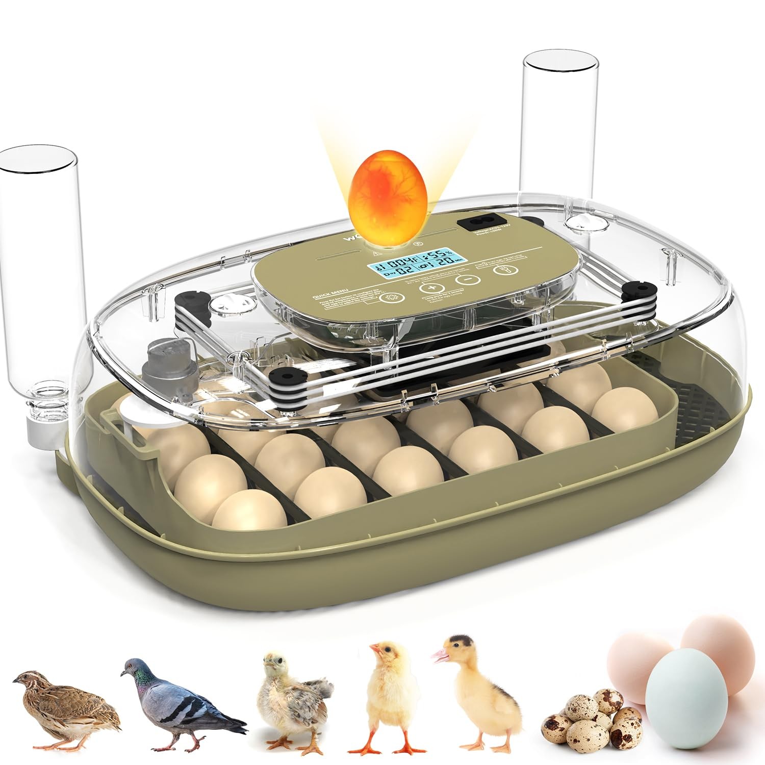 56 Egg Incubator Auto Turn Temp Humidity Control Builtin Candler Chicken Duck