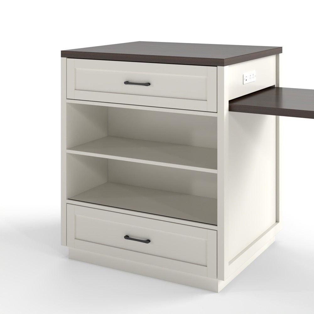 Extendable Kitchen Island Table with Power Outlet Storage Glass Doors Walnut