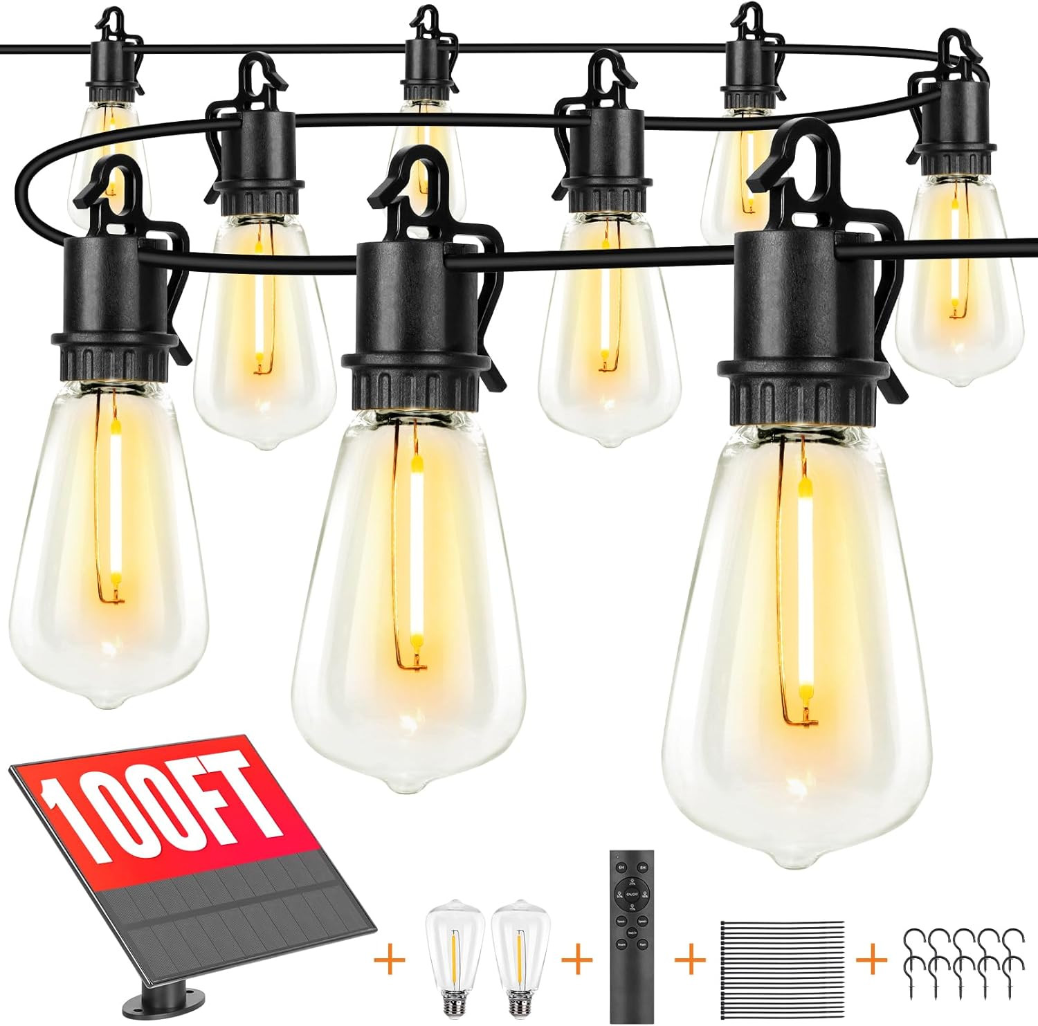 Solar Lights Outdoor String Light Patio Deals 100FT with 32 Shatterproof, Solar