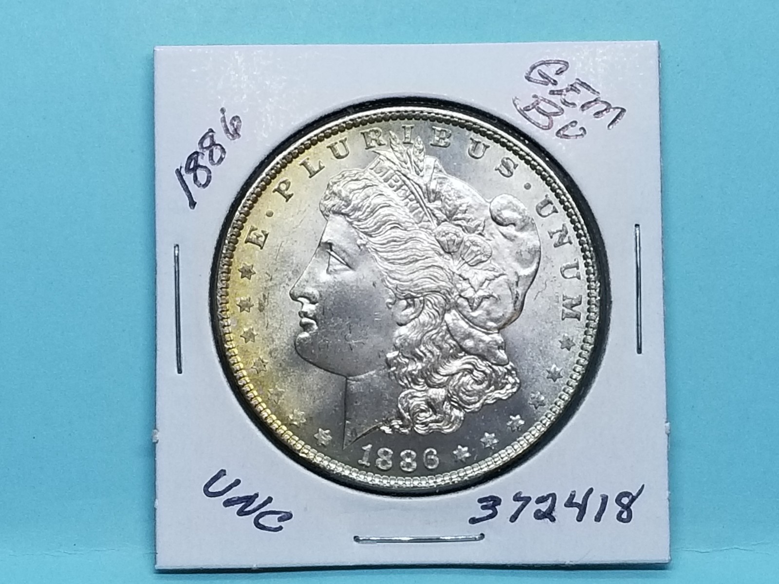 1886 1886-P MORGAN SILVER DOLLAR GEM BU GORGEOUS RIM TONING-!! 372418-64FF