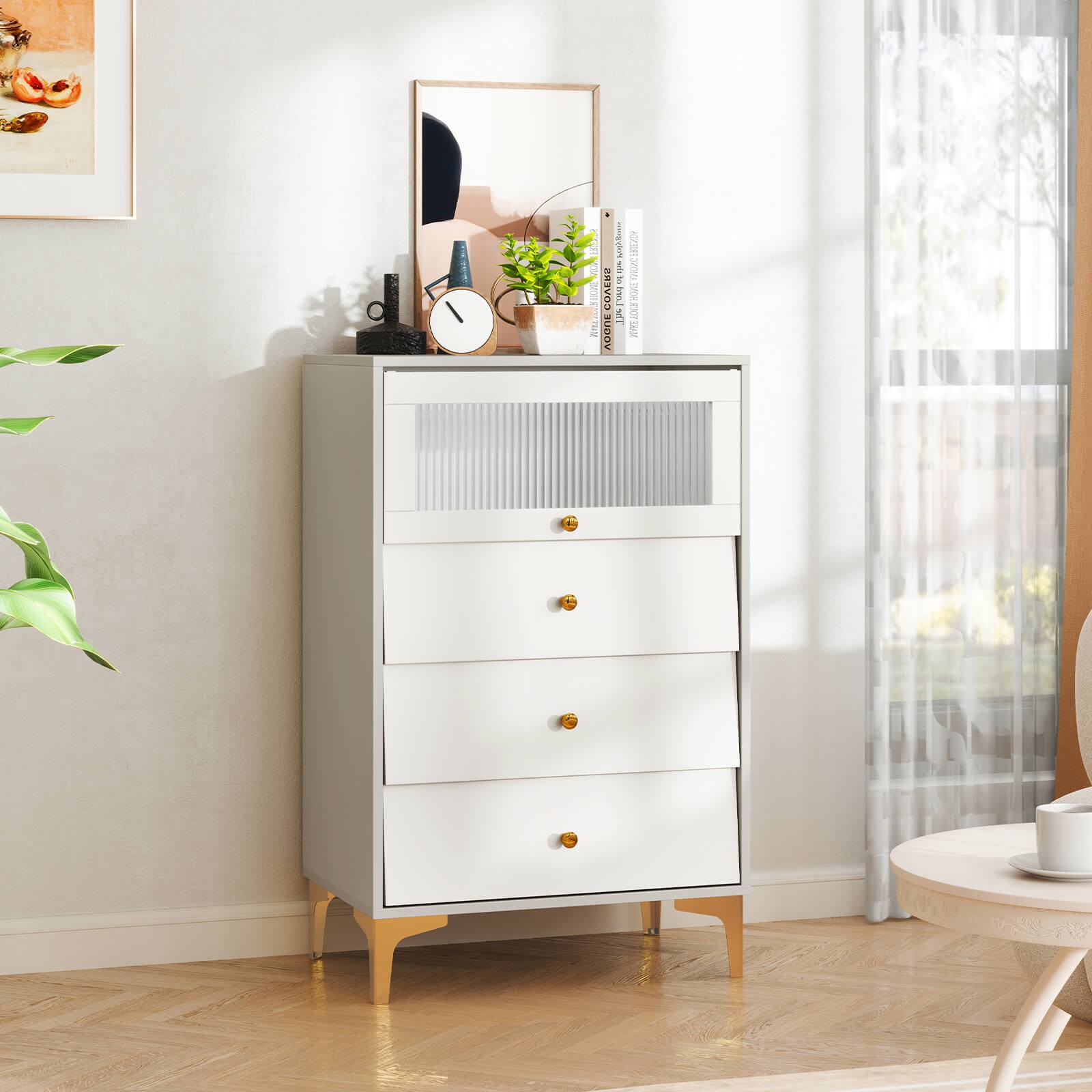 3 Drawer Dresser 37.5" Tall Dresser Chest of Drawers with Flip-up Fluted Glass