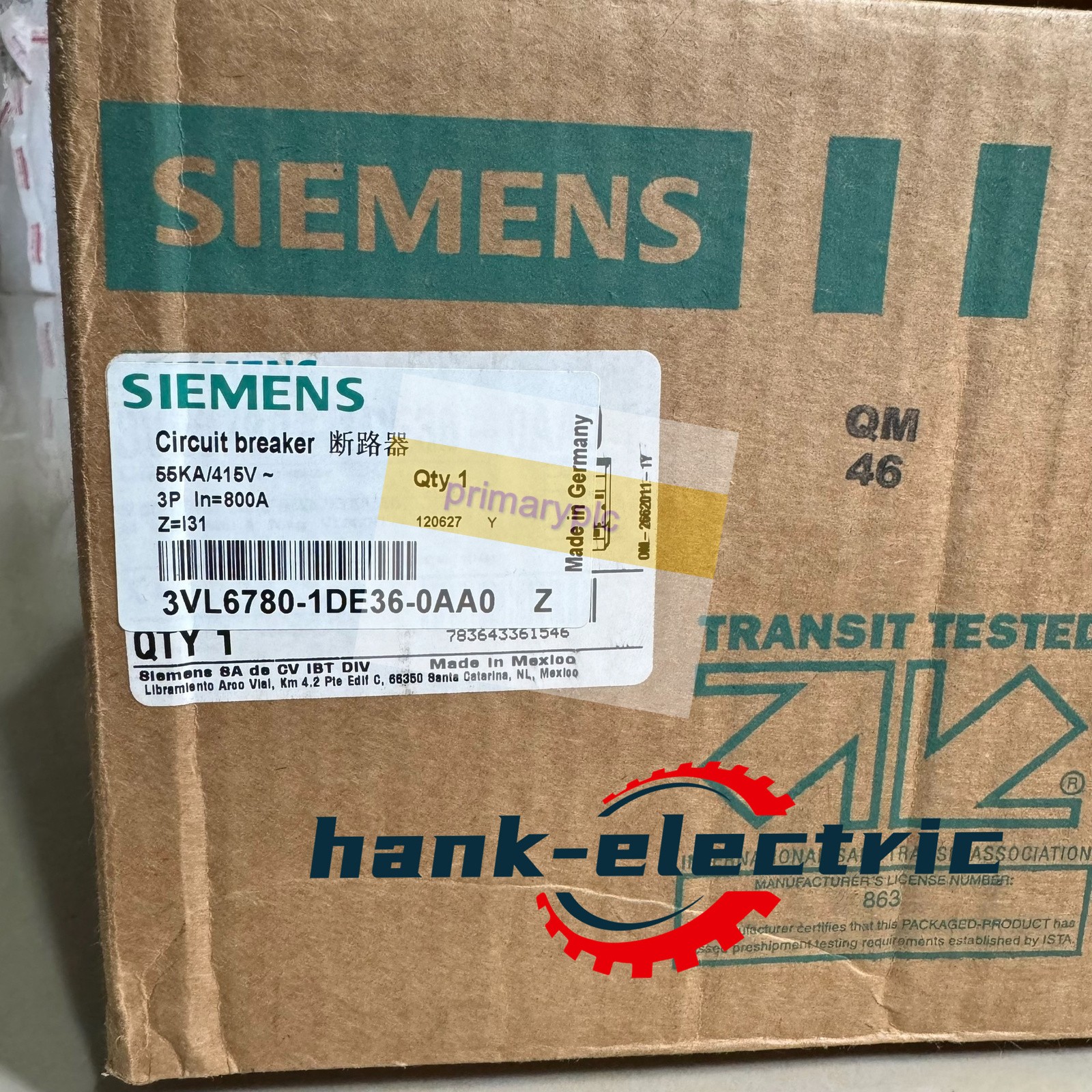 In Box 1pc Siemens 3VL6780-1DE36-0AA0 Circuit breaker New Free Fastshipping DHL