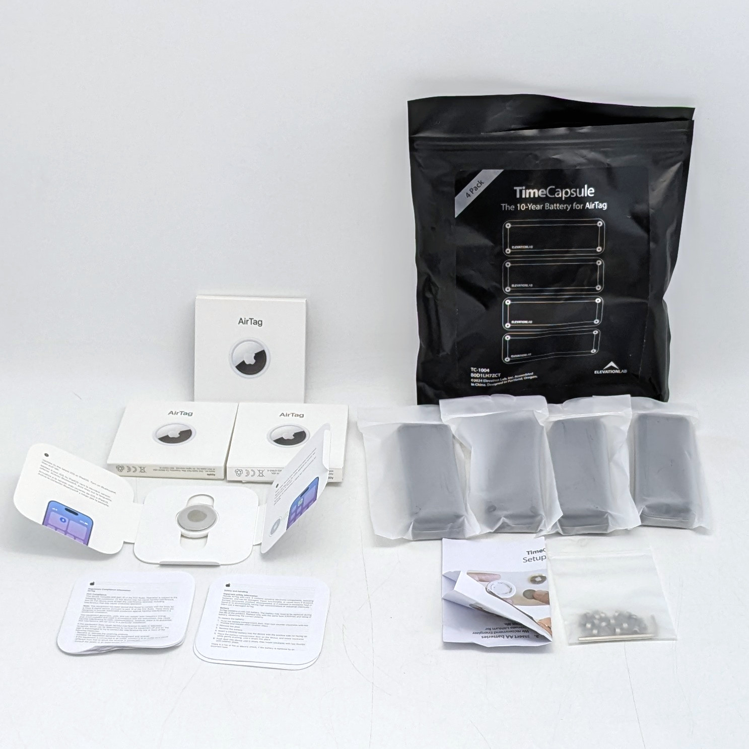 Apple A2187 AirTags for IOS or iPadOS (3x) & TimeCapsule 10-Year Batteries (4x)
