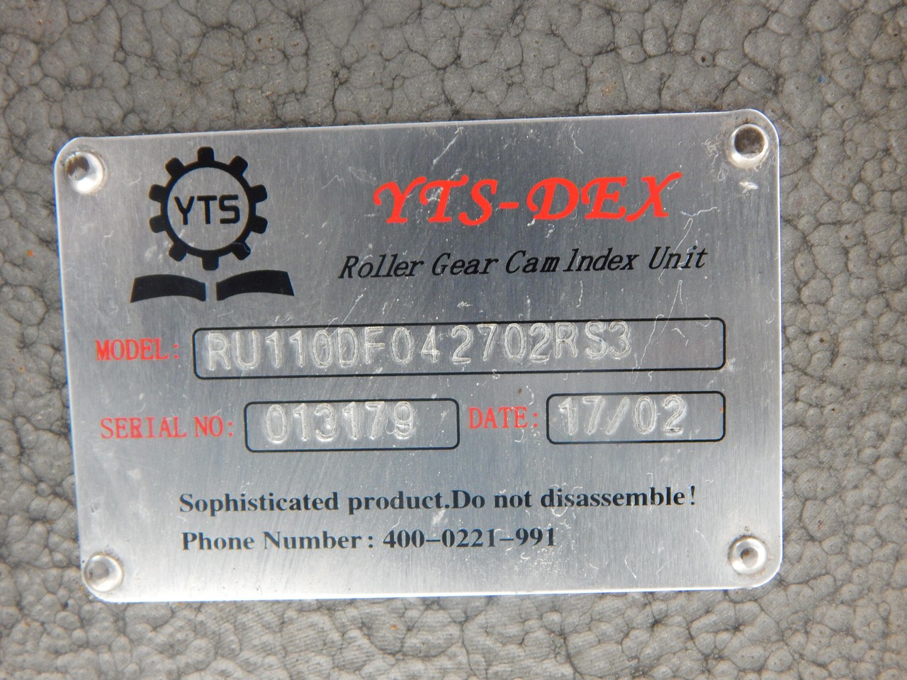 YTS-DEX RU110DFO42702RS3 4 POSITION INDEXING TABLE M0682