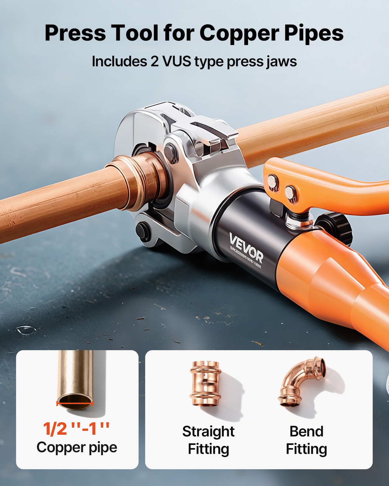 VEVOR Copper Pipe Crimper Hydraulic Driven Press Tool with 1/2" 3/4" 1" Jaws