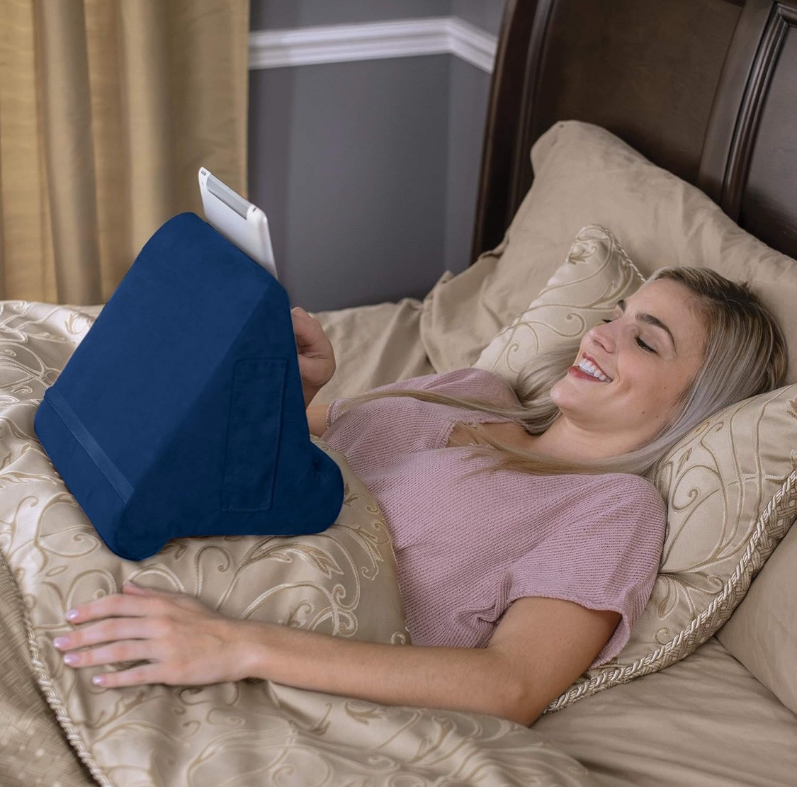 Ontel Pillow Pad Multi Angles Soft Tablet Stand Blue Deluxe