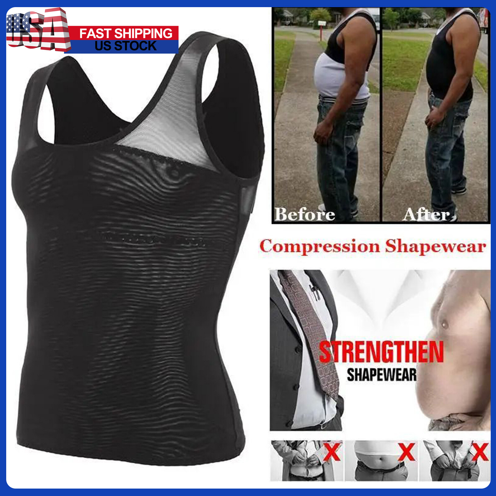 Fajas reductora de abdominales para hombres Barriga De Compresión chaleco Camisa