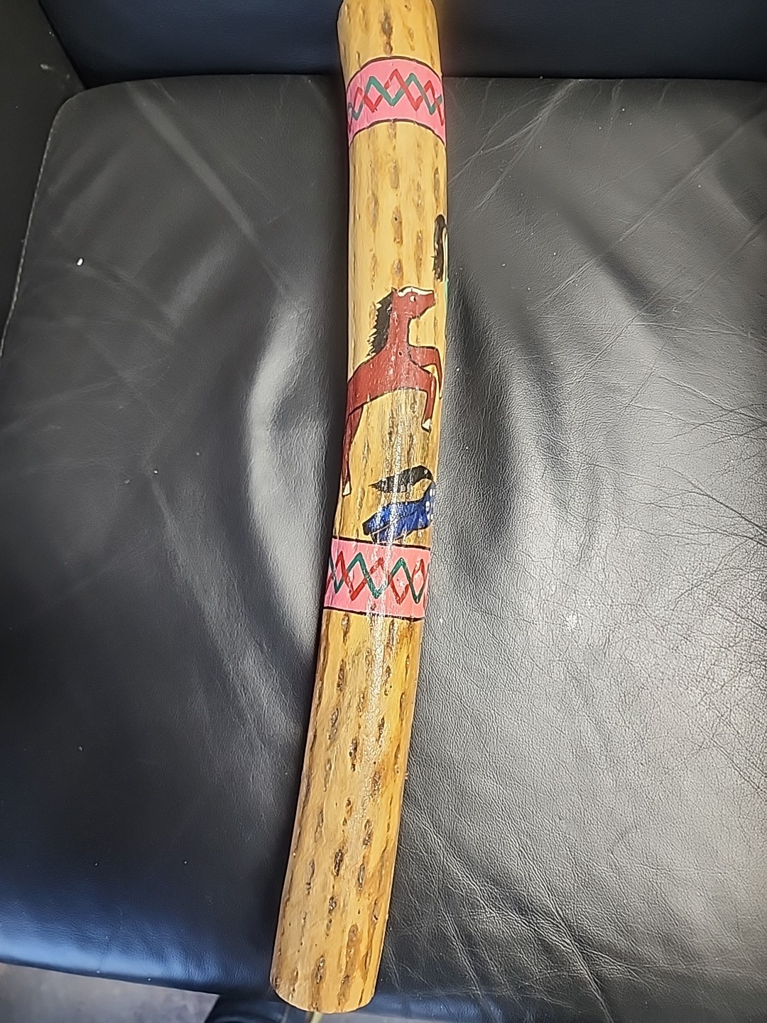 Vtg Cactus Rain Stick Hand Painted Horses