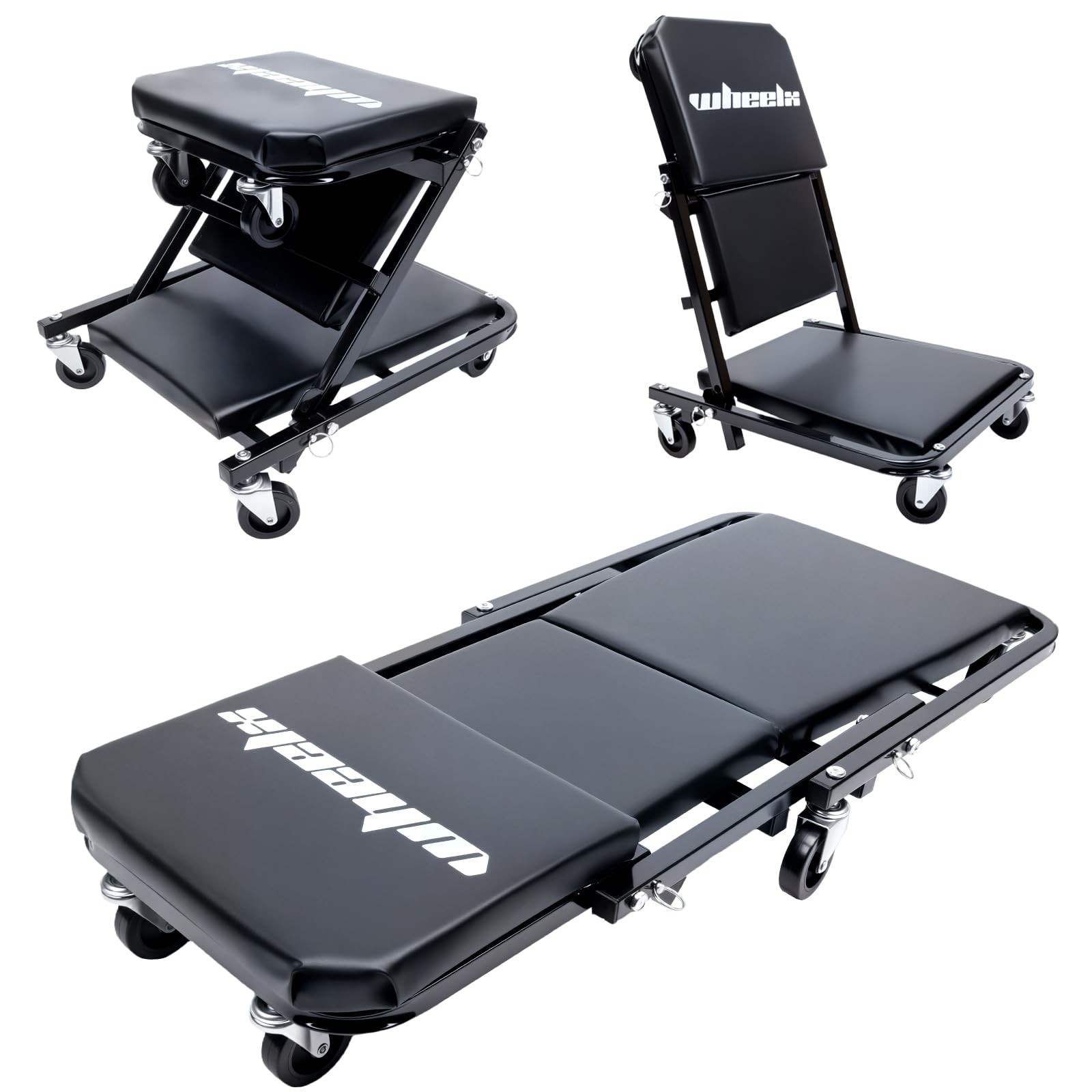 WheelX Mechanic Creeper 36 inches 3-in-1 Mode Z Seat 340lbs Capacity, Black