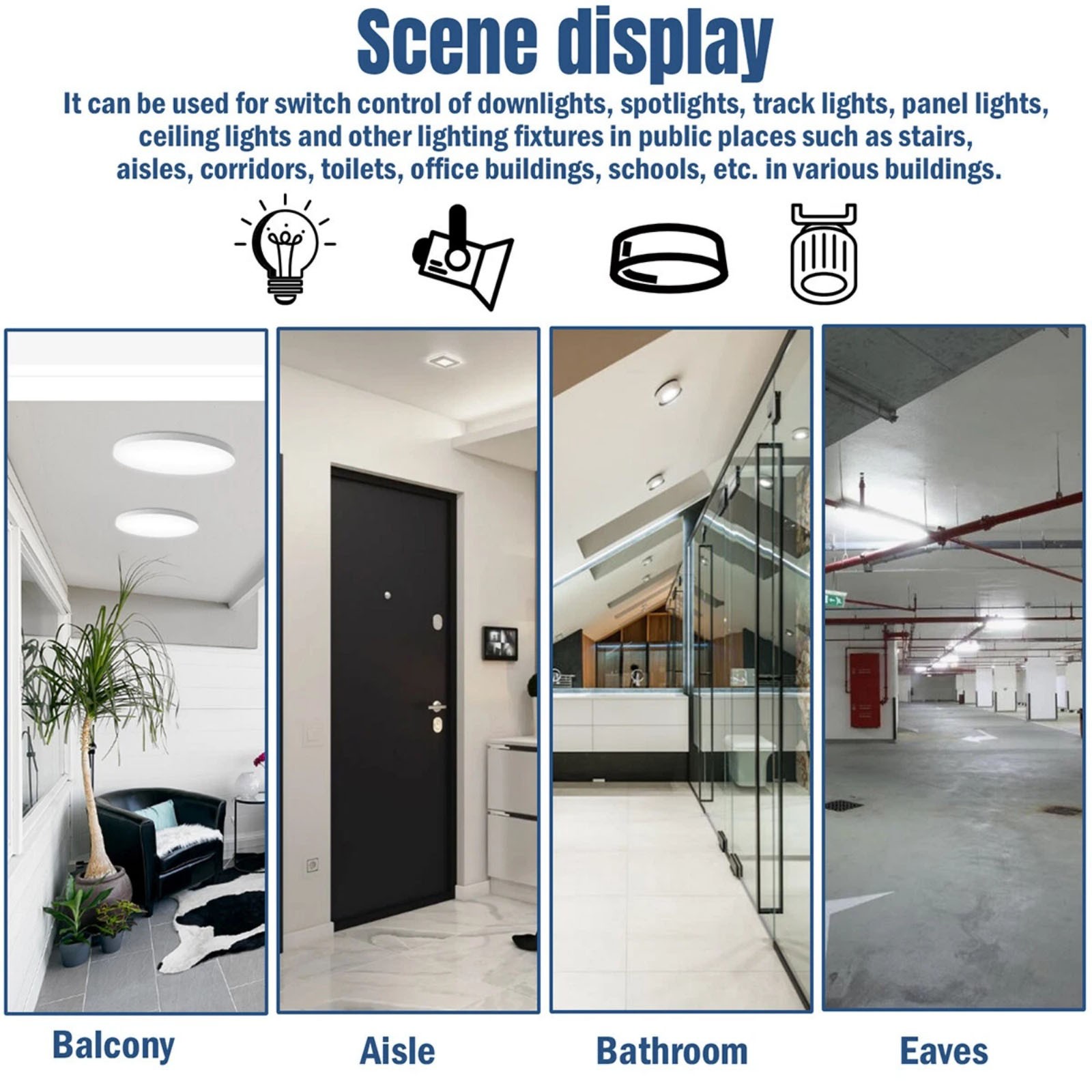 White PIR Motion Sensor Wall Switch AC100-240V for Downlights & Ceiling Lights
