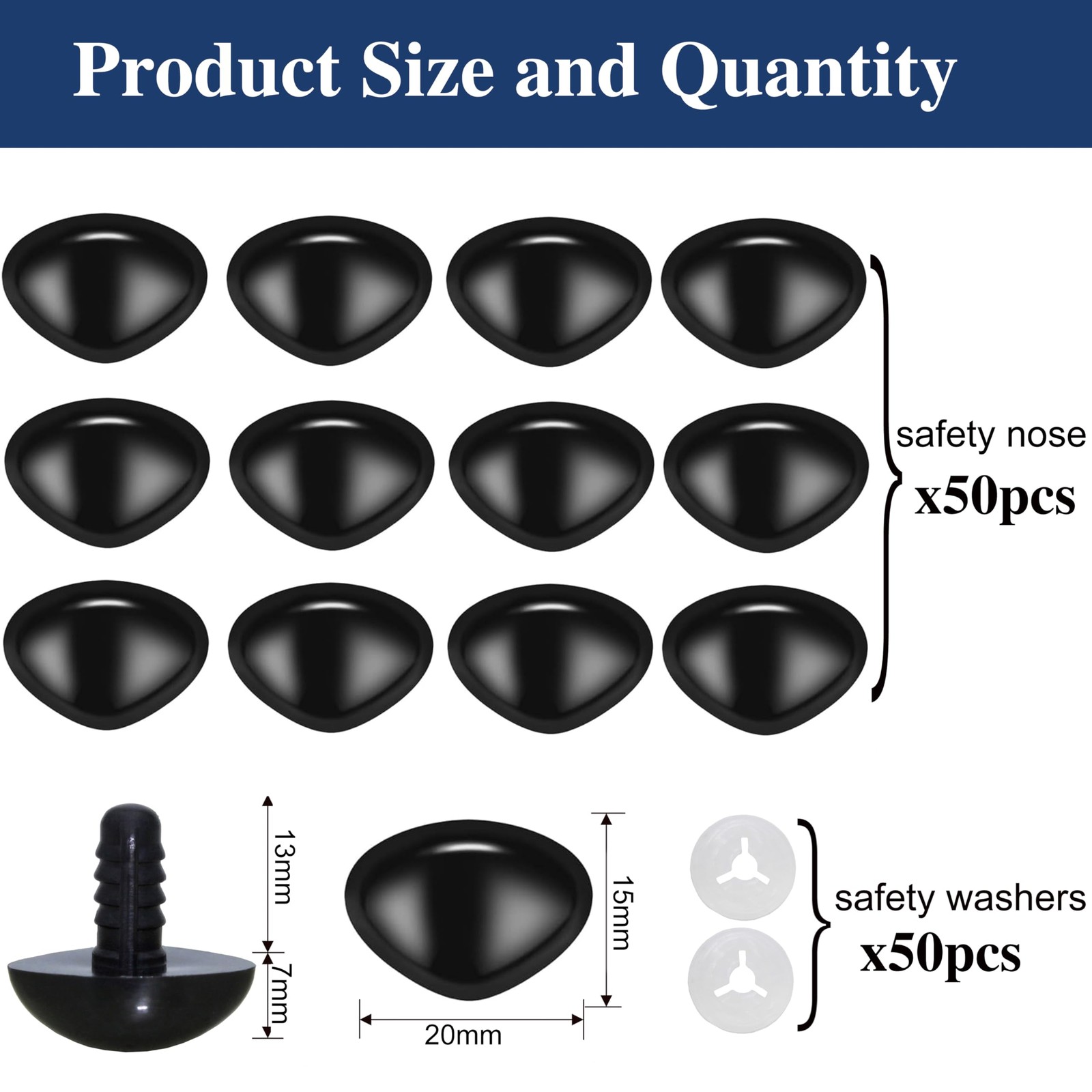 100Pcs Safety Noses and Washers for Amigurumi Crochet - 15 * 20mm Black Plast...
