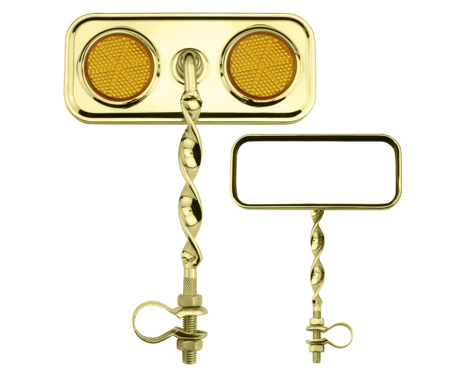 Two Bike Rectangle Flat Twisted Mirror Gold Amber Reflectors.