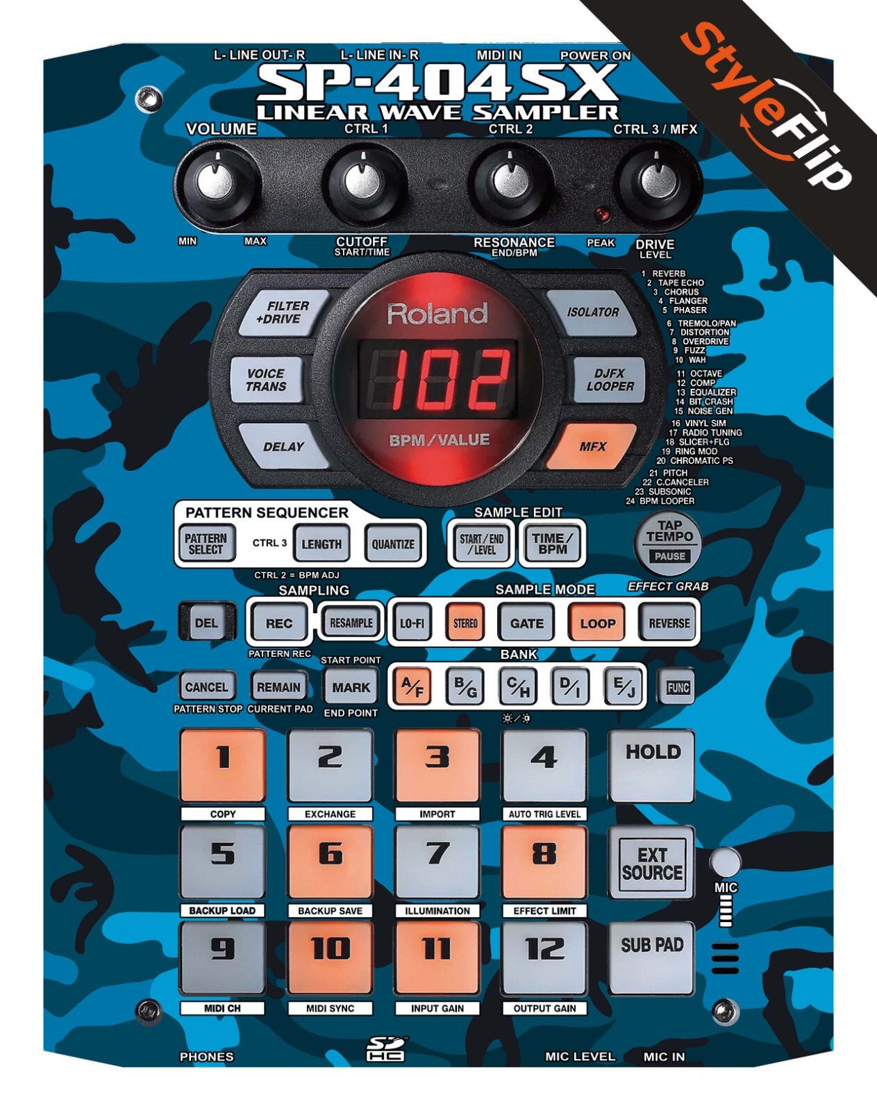 Roland SP - 404SX Skins | Blue Camo | Protective Decal | StyleFlip Skins