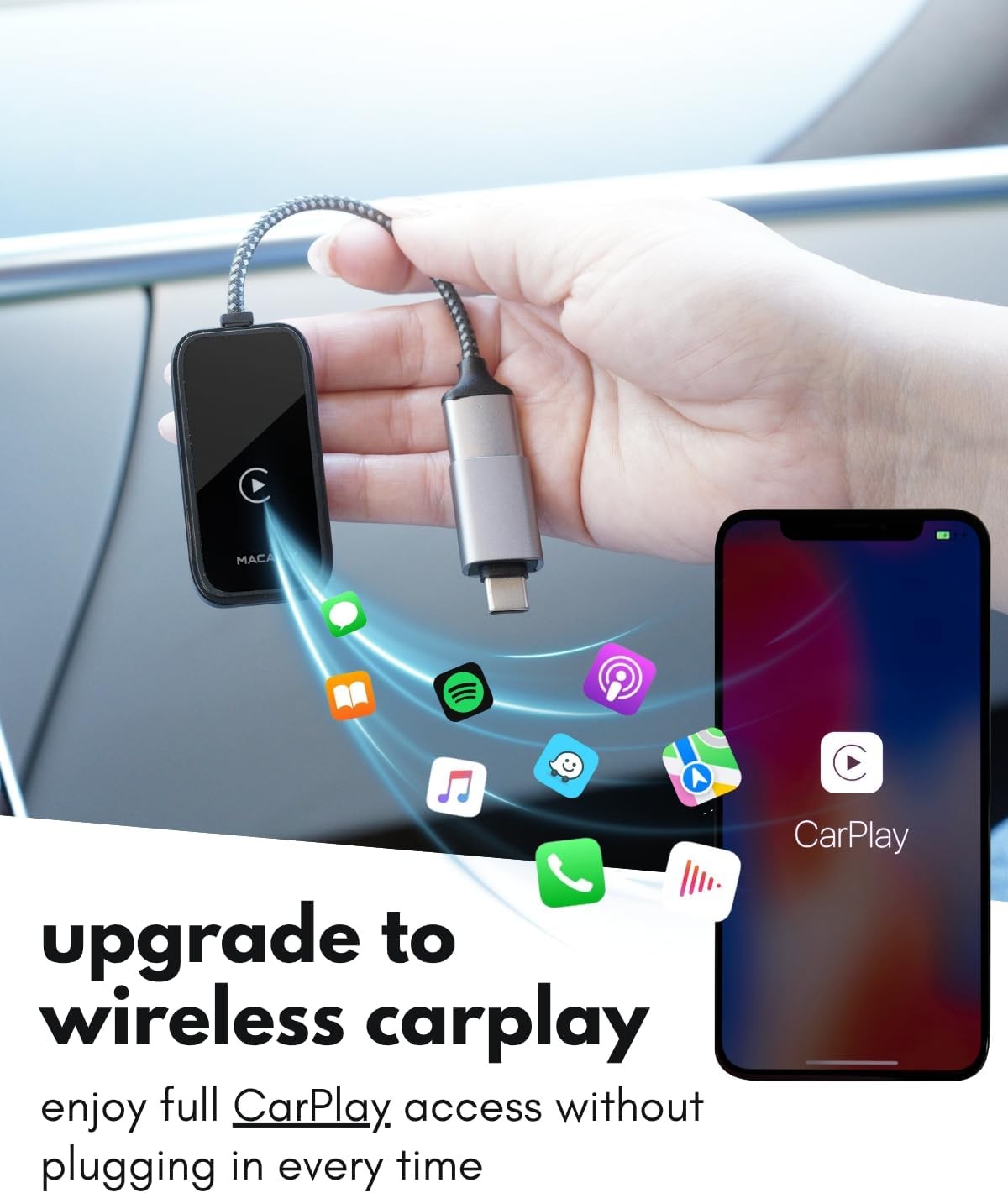 Wireless CarPlay Adapter for iPhone USB Wireless Dongle Fast Auto Connect