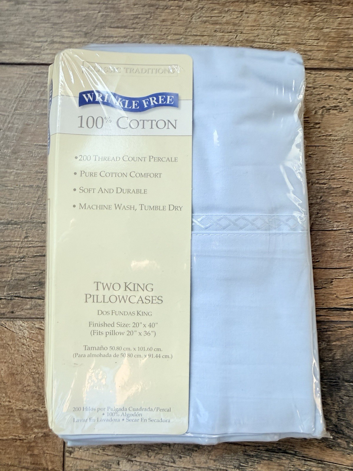 2 Vtg JCP Classic Traditions King Pillowcases 100% Cotton No Wrinkle SKY BLUE