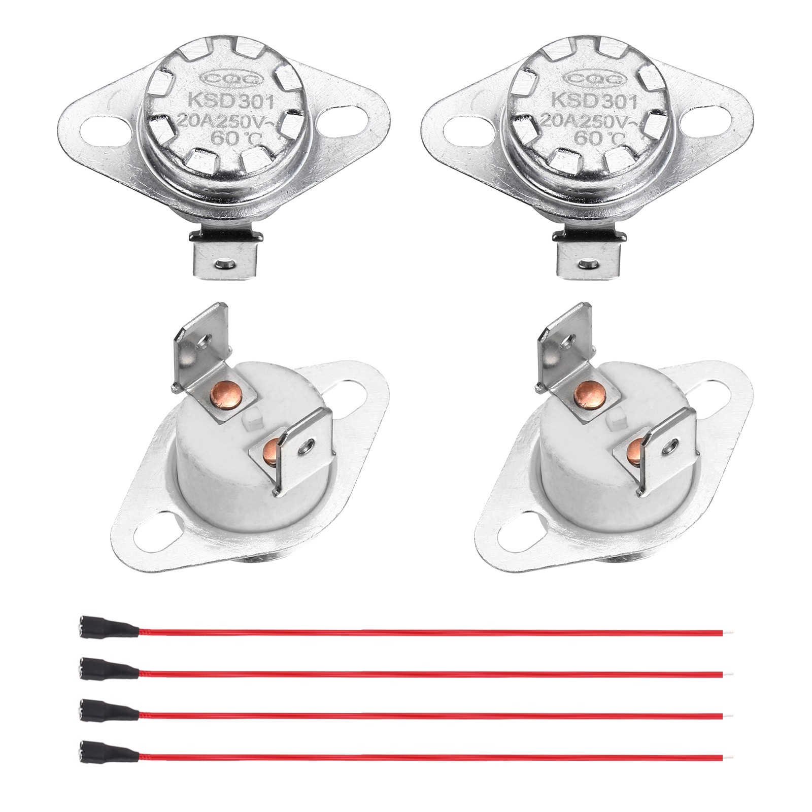 2 Pcs KSD301 Thermostat 60°C/140°F 20A N.C with Terminal Wire