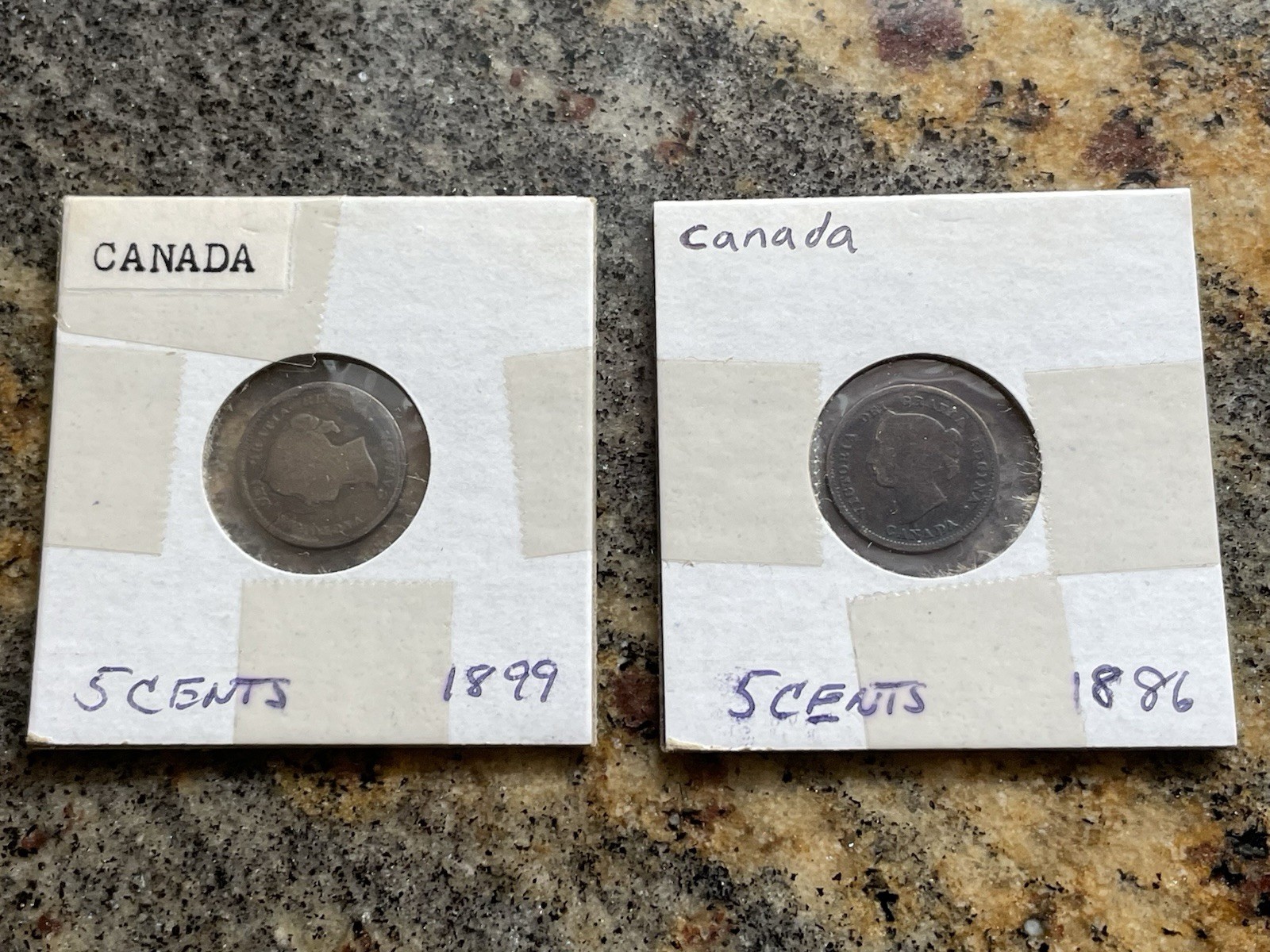 1886 & 1899 Canadian 5 Cent Silver Coins. Lot of Two Coins.