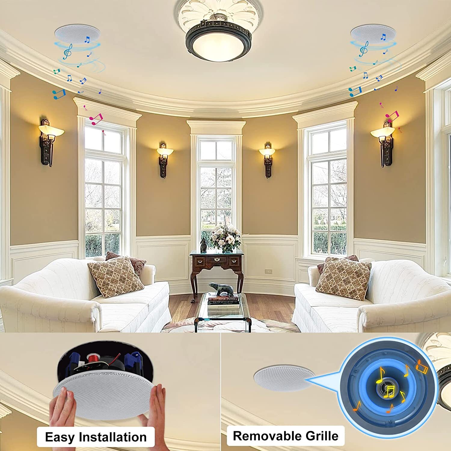 Herdio 4" Flush Ceiling Speakers +4 Channel In Wall Bluetooth Amplifier Receiver