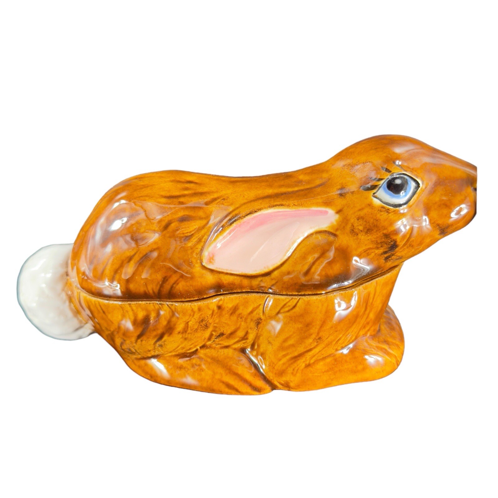 Hand Painted Ceramic Bunny Rabbit Covered Dish W Lid Signed 1980s Vintage Decor