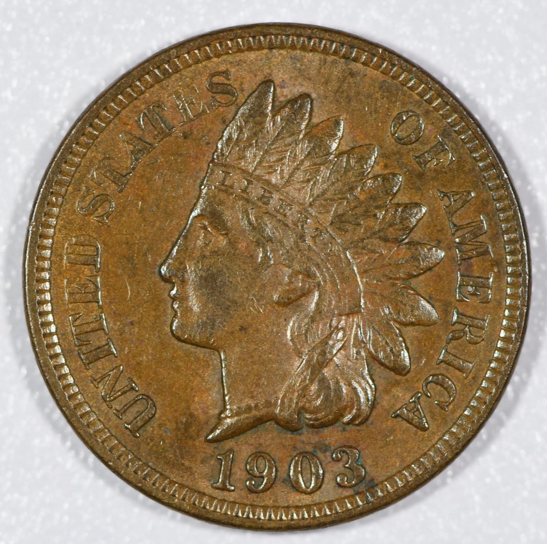 1903 "Indian Head" One Cent Bronze Coin Var 3, Extra Fine