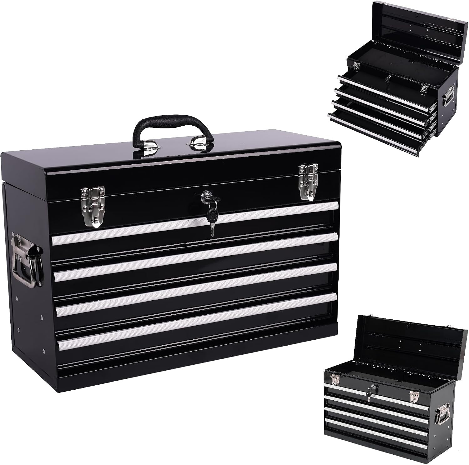 Portable Tool Box,4/9 Drawer&Top Storage Tray,Key Lock Metal Tool Chest Cabinet