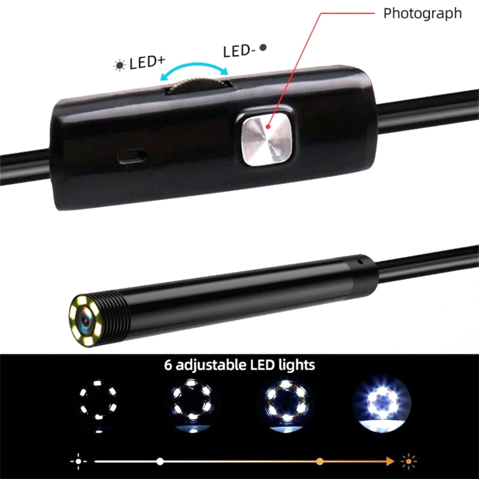 2M Endoscope Borescope 6 LED Inspection Camera for Android Type-C USB Cable 7mm