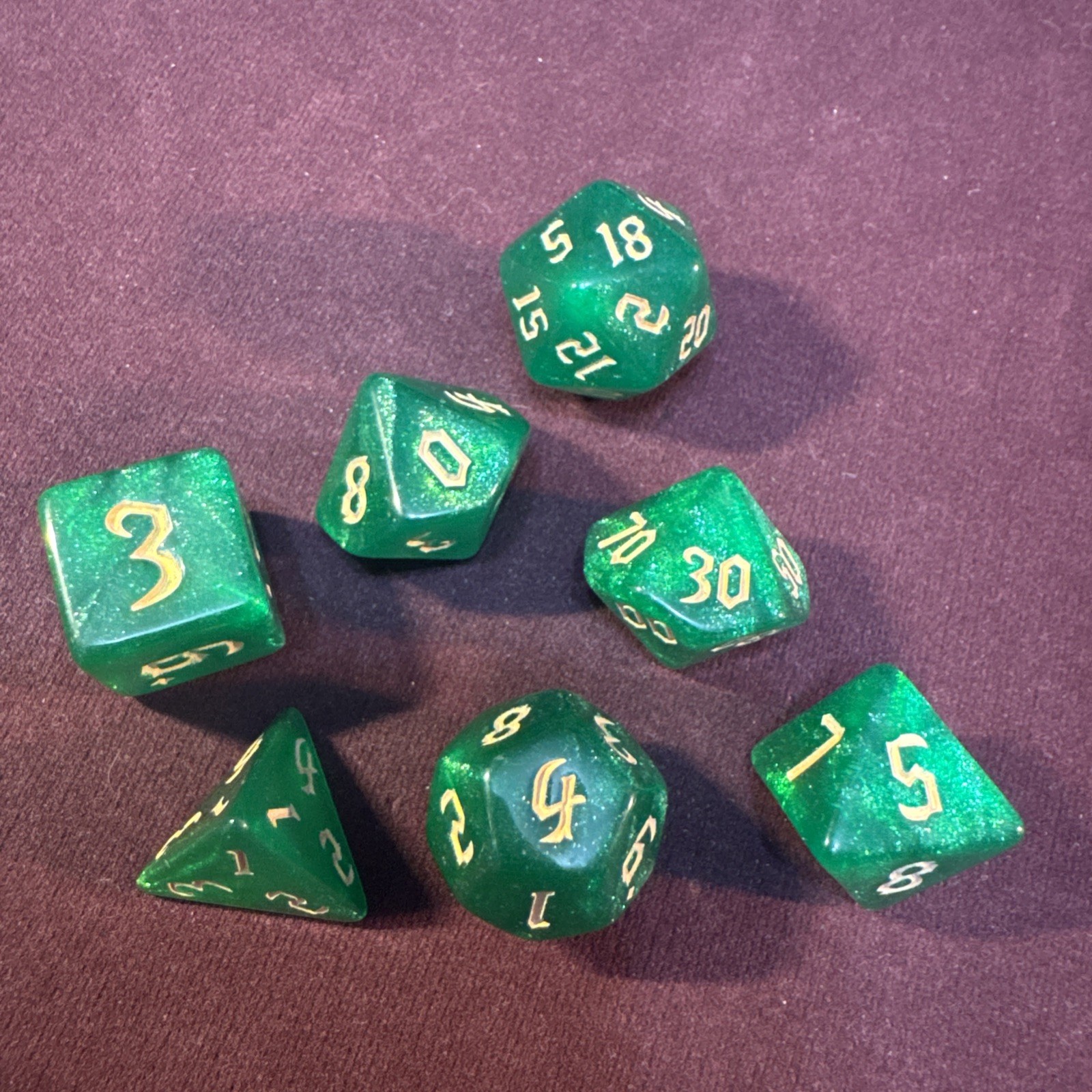 Glittery Green Marbled 7-piece Acrylic Dice Set - RPG DND 1
