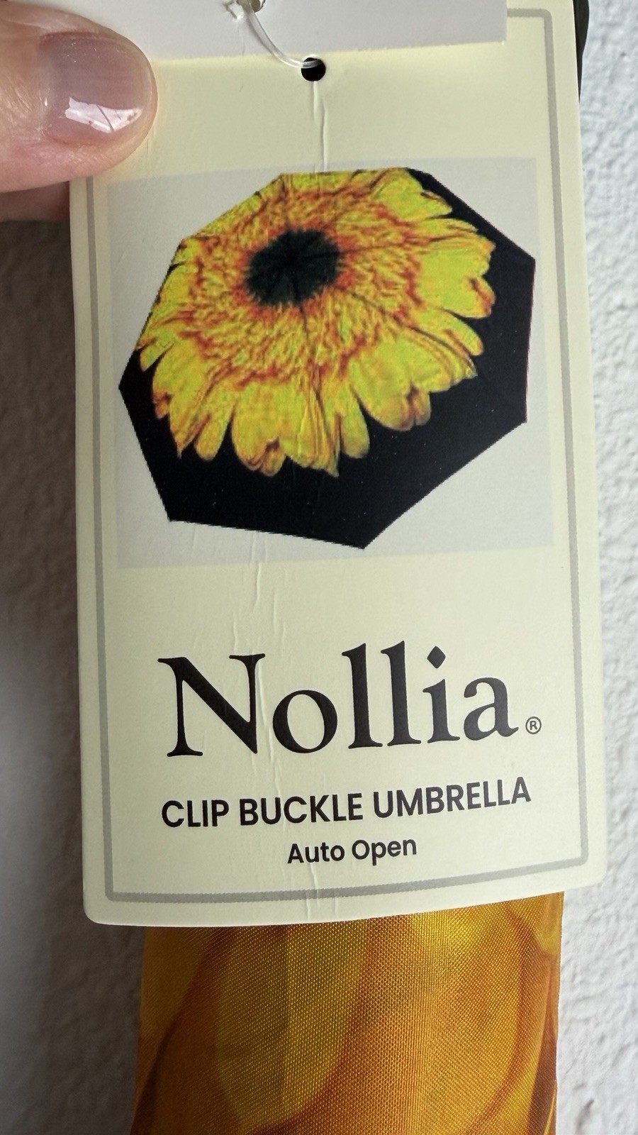 Nollia Auto Open 40” Coverage Umbrella - Solid Black W Large Sunflower