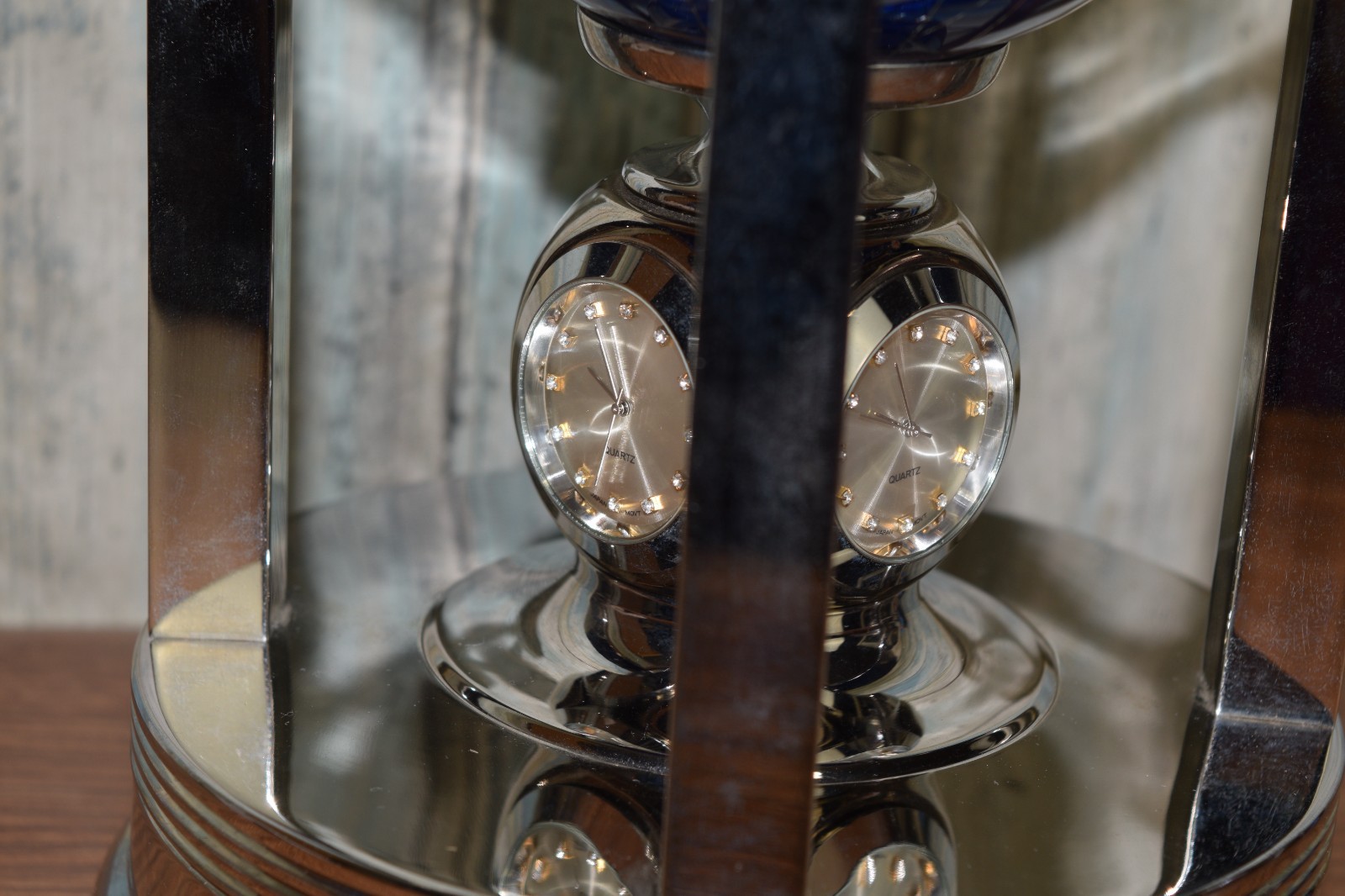 Caribbean Blue Gemstone Rotating Musical Globe With Clock & Thermometer